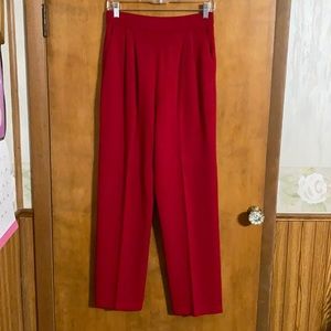 St John Red Knit Pleated Pull On Pants Sz 4